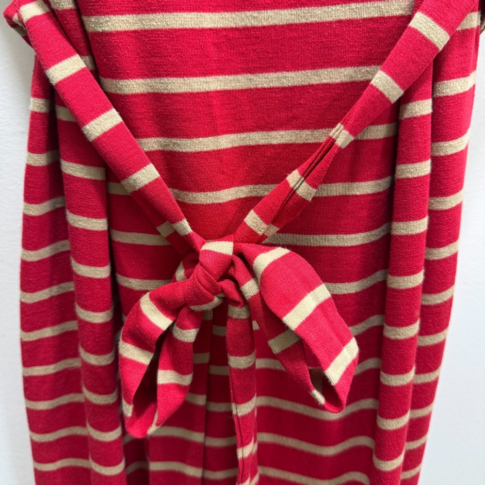 Banana Republic Nautical Beachy Preppy Stretchy Belted Striped Midi Dress XL Red - Picture 5 of 9